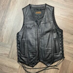 NWT Street & Steel Gunslinger Leather Vest Motorcycle Biker Mens Small Black